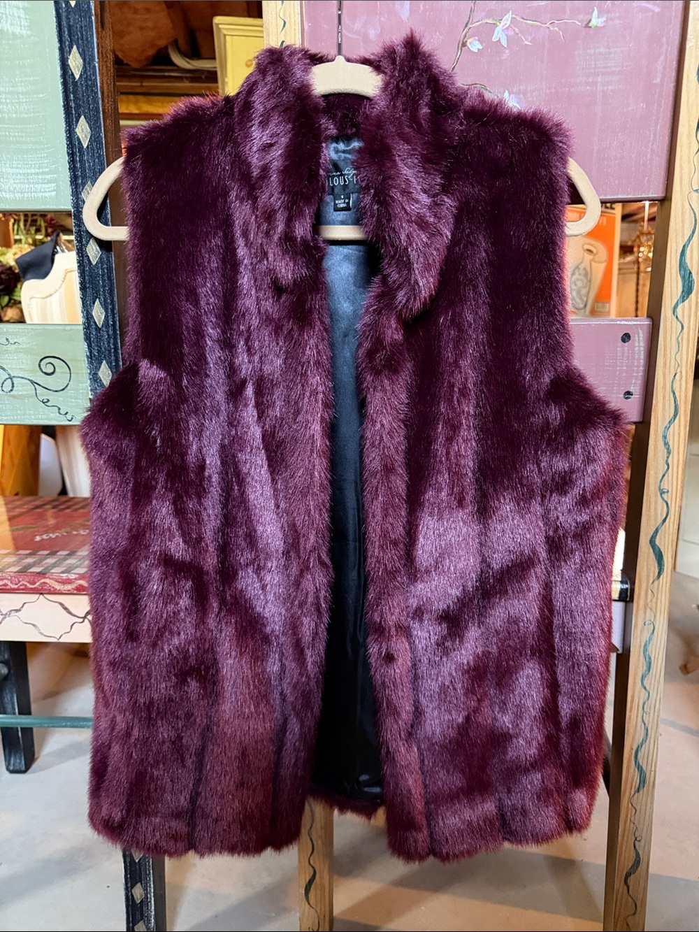 Fabulous Furs Plush Faux Fur Vest in Burgundy